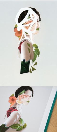 two pictures with different shapes and sizes of paper cut out to look like woman's body