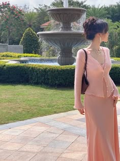 Sophisticated Artsy Style, Sweet Elegant Outfits, Dress With Dress Shirt Over, Cottagecore Aesthetic Outfits Modest, Chic Modest Fashion, Mid Sleeve Dress, Peach And Green Outfit, Elegant Feminine Style Casual, Top And Skirt Outfit Formal