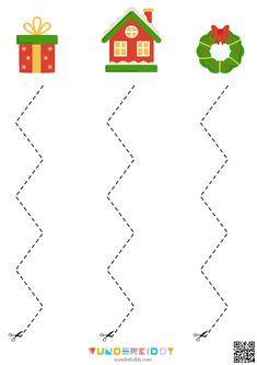 a christmas themed worksheet for kids to learn how to draw the house and present boxes