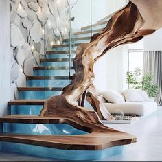 the stairs are made out of wood and have been designed to look like a tree