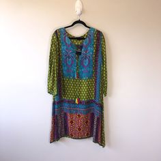 Sr Fashion Womens Tunic Dress Mixed Print Multicolored Made In India Medium Nwts Add A Touch Of Elegance To Your Wardrobe With This Beautiful Tunic Blouse/Dress. With Its Round Neckline, 3/4 Bell Sleeves, Beaded Tassels, And Multicolor Design, This Blouse Is Perfect For Any Occasion. Made From High-Quality Rayon Material, This Blouse Is Easy To Care For And Has A Soft, Comfortable Feel. Wear On Top Of Leggings Or By Itself. New With Tags Womens Size Medium, Please See Measurements For Exact Fit. Edgy Clothes, Womens Tunic Dress, Beaded Tassels, Tunic Blouse, Edgy Outfits, Mixing Prints, Womens Tunics, Blouse Dress, Tunic Dress