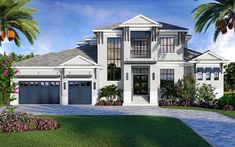 this is an artist's rendering of the front elevation of these luxury home plans