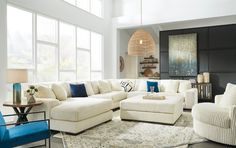 Lindyn Ivory 6-Piece LAF Chaise Sectional from Ashley - Luna Furniture Living Room Centerpiece, Sectional Chaise, Sectional Ottoman, Accent Ottoman, Contemporary Color Palette, Sectional With Ottoman, Swivel Accent Chair, Ottoman In Living Room, Upholstered Sectional