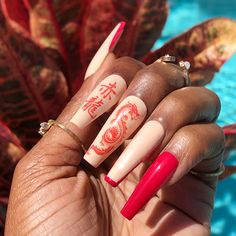 Coffin Nails Ombre, Dragon Nails, Glitter Nails Acrylic, Red Acrylic Nails, Edgy Nails, Cute Acrylic Nail Designs, Her Nails, Summer Acrylic Nails