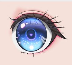 an anime eye with blue and purple light coming from it's iris, looking into the distance