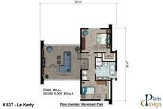 the floor plan for an apartment with two bedroom and living room, including a kitchen