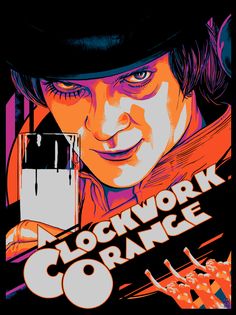 the poster for clockwork orange shows a man in top hat and tie with his hand on