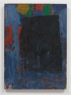 an abstract painting with blue, green, red and yellow colors on the bottom half