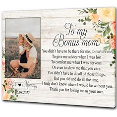 an image of a mother's poem with flowers on the side and a photo of her child