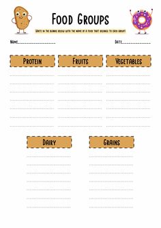 the food groups worksheet for kids to help them learn how to make their own foods