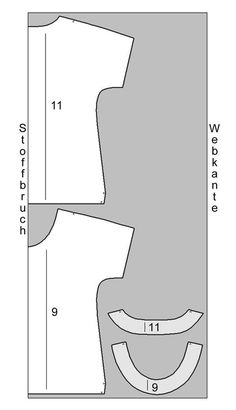 the front and back view of a sewing pattern, with measurements for the top portion