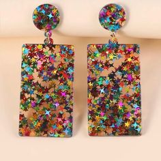 New Product Material Acrylic Free Box Trendy Brown Party Earrings, Trendy Brown Earrings For Party, Multicolor Plastic Earrings For Party, Multicolor Rectangular Earrings For Party, Shein Brasil, Cheap Earrings, Rectangle Earrings, Glitter Earrings, Sparkle Earrings