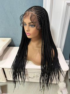 AnnetteFull Synthetic Box Braid Lace Wig This braided full lace wig is 36" long. Its made with synthetic fiber hair that is light weight. Baby hairs around the front perimeter Color 1B Medium Size Cap This wig processing time is 7-10 business days. Signature confirmation for lace wig orders. Weight Baby, Braid Wig, Box Braid Wig, Box Braid, Baby Hairs, Braids Wig, Full Lace Wig, Lace Wig, Lace Front Wig