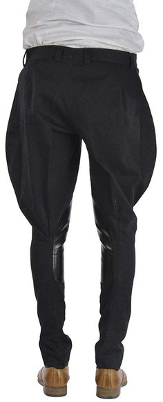 Vintage style Black Leather knee patches horse back riding ankle length Jodhpurs baggy breeches made from black color pure cotton fabric Traditional black leather knee patches It can wear man and woman both for riding, sports, outdoors or any events Sizes available according waist: 32, 34, 36, 38 and made to measure For Made to measure: We will send you measurement form after your order Free shipping worldwide Black Western Style Bottoms For Fall, Fitted Black Riding Bottoms, Full Length Workwear Breeches With Pockets, Fitted Breeches With Belt Loops For Fall, Fitted Fall Breeches With Belt Loops, Fitted Breeches With Pockets For Fall, Fall Fitted Breeches With Pockets, Horse Riding Jodhpurs, Riding Trousers