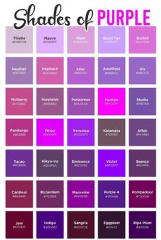 shades of purple with the words shades of purple in different font and colors on them