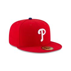 Wear what the players wear! The Philadelphia Phillies Authentic Collection 59FIFTY Fitted cap features an allover red fabrication with a white embroidered Phillies logo at the front panels and an embroidered MLB Batterman at the rear. Red Six-panel Fitted Hat For Sports Events, Classic Red Fitted Hat For Sports, Red Six-panel Baseball Cap For Sports Events, Classic Red Six-panel Baseball Cap, Classic Red Snapback Baseball Cap, Red Six-panel Sports Fitted Hat, Classic Red Baseball Cap With Visor, Red Hats For Baseball Season, Red Six-panel Fitted Sports Hat