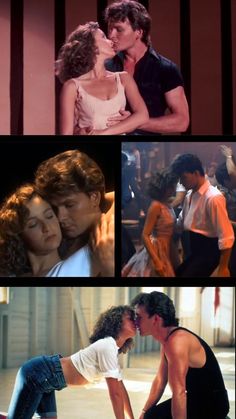 the collage shows actors and their roles in various films, including one man kissing another woman