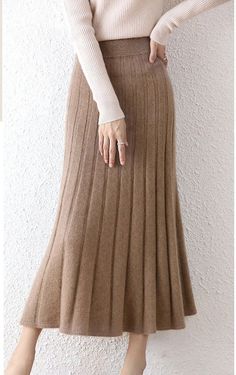 Midi, high-waist, A-line type, solid, pleated, cashmere knit skirt - available in 4 colors. MATERIALS · 100% Cashmere CARE Hand wash at max. 30ºC/86ºF Do not use bleach Iron at a maximum of 110ºC/230ºF Do not dry clean Do not tumble dry Moon Fashion, Striped Midi Skirt, Winter Skirt, Empire Dress, Mid Length Skirts, Black Midi Skirt, Fall Skirts, Knit Skirt, Skirts For Sale