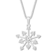 Snowflake Necklace Lab-Created White Sapphires Sterling Silver Formal Christmas Snowflake Jewelry, Winter White Sterling Silver Necklaces, White Cubic Zirconia Snowflake Necklace, White Snowflake Jewelry For Formal Occasions, Elegant White Holiday Necklaces, White Snowflake Jewelry For Holidays, Holiday White Sterling Silver Necklace, Festival Necklace, Snowflake Necklace