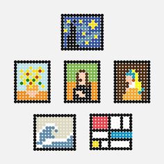 four pixellated photos with different colors and shapes