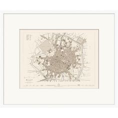 a framed map of the city of london, england in beige and white with black border