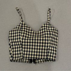 Great Condition Never Worn Padded Bra Inside The Tank Somewhat Thick/Stiff Material Fits Size Xs Even Though It Says Small Summer Plaid Cropped Top, Fitted Plaid Crop Top For Summer, Fitted Plaid Summer Top, Fitted Plaid Cotton Crop Top, V Line, Embroidered Crop Tops, Padded Bra, Womens Sizes, Womens Tops