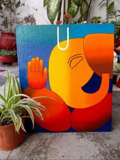 Acrylic painting Small Canvas Art Ganesha, Abstract Canvas Painting Easy, Ganesh Simple Painting, Acrylic Indian Painting Ideas, Canvas Painting Of God Easy, Ganesh Ji Abstract Painting, Acrylic Painting Canvas Simple, Simple God Paintings, Ganesh Art Paintings Abstract