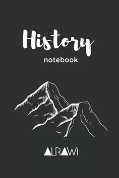 the front cover of a notebook with an image of mountains in white ink on a black background