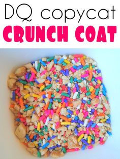 a bunch of sprinkles that are on top of a white surface with the words do copycat crunch coat