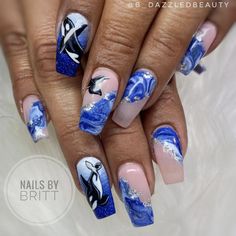 Feel the ocean breeze with beach nails featuring cool blues, whites, sharks, and sandy accents, creating a refreshing and stylish look for your summer nails. 🌬️🌊 #BeachNails #OceanBreeze #NailDesign Beach Nail Art Designs Ocean Waves, Nail Art Beach, Mermaid Transformation, Work Appropriate Nails, Beach Nail Ideas, Fish Nail Art, Nail Ideas For Summer, Silhouette Nails, Fish Nails