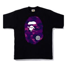 BAPE Camouflage Ape Head Printing Short Sleeve Unisex Black T-Shirt BAPE-SS18-016 (Unisex/Camouflage/Short Sleeve) Bape T Shirt, Bape Shirt, Underground Clothing, Purple Camo, Camo Tee, Purple Design, Purple Shirt, A Bathing Ape, Casual T Shirts