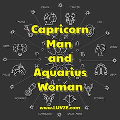 taurus man and aries woman written in yellow on a black background with zodiac symbols