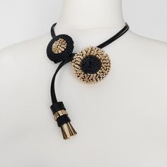 🍀GET 25% OFF - BUY 2 OR MORE ITEMS🍀 BLACK FRIDAY SALE! GO ON:) The futuristic leather flower necklace is more than just jewelry; it's a piece of art. The adjustable gold and black choker adds a touch of sophistication, highlighting your uniqueness. Perfect for those who appreciate style and individuality, the floral design makes it one-of-a-kind, and the gold and black tones provide a sense of luxury. Not only stylish but practical too - the adjustable necklace allows you to customize it to ma Elegant Black Necklace With Adjustable Cord, Elegant Choker Necklace With Adjustable Cord, Elegant Adjustable Cord Choker As Gift, Elegant Adjustable Cord Choker, Adjustable Cord Party Jewelry, Elegant Black Choker With Adjustable Length, Unique Adjustable Choker For Parties, Elegant Metal Jewelry With Adjustable Cord, Elegant Metal Necklace With Adjustable Cord