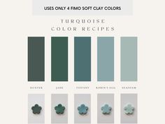 the color scheme for turquoise and green is shown in three different colors, including one with four