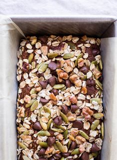 a pan filled with granola and nuts