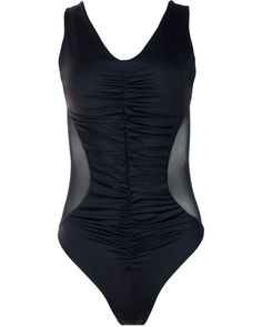 Make a splash in this plus-size one-piece from our size-inclusive swimwear collection. Chic Black Swimwear With Ruched Back, Black Ruched Nylon Swimwear, Fitted Beachwear Swimwear With Ruched Sides, Elegant Beach Swimwear With Ruched Sides, Black Swimwear With Ruched Back For Pool, Swimwear With Ruched Sides For Swimming, Fitted Nylon Swimwear With Ruched Back, Black Ruched Back Swimwear For Pool, Fitted Swimwear With Ruched Sides For Swimming