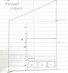 a drawing of the front view of a house with measurements for each window and door