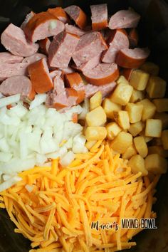 the food is prepared and ready to be cooked in the crock pot for dinner