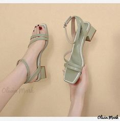 Olivia Mark - Stylish High Heel Sandals with Platform Sole, Perfectly Complemented by Feminine Skirts High Heel Loafers, Comfortable High Heels, Feminine Skirt, Open Toe Slippers, Elegant High Heels, Elegant Heels, Square Head, Stylish Sandals, Fashion Sandals