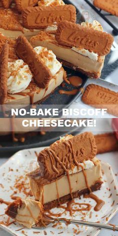 no - bake biscuit cheesecake with chocolate sauce