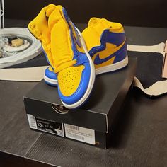 Brand New Jordan 1 Retro High Nike Yellow Mid-top Basketball Shoes, Yellow Custom Sneakers With Round Toe, Nike Jordan High-top Yellow Shoes, Nike Yellow High-top Jordan Shoes, Nike Jordan Low-top Yellow Shoes, Nike Shoes Jordan, Shoes Jordan 1, All Nike Shoes, Nike Shoes Jordans