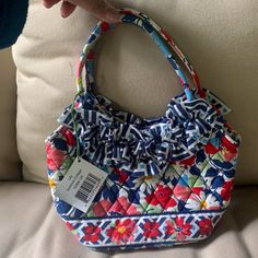 Nwt Vera Bradley Summer Purse In Their Discontinued Pattern " Lily Summer Cottage." Great Bright Colors For Summer! From A Non-Smoking Household And Unused! Blue Fabric Bag For Spring, Blue Fabric Bags For Spring, Spring Blue Fabric Bag, Cute Blue Bags For Vacation, Summer Purse, Hipster Bag, Mini Crossbody Purse, Summer Purses, Insulated Bag