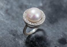 White Pearl Ring, Natural Pearl, June Birthstone, Genuine Pearl, Large Pearl Ring, Pearl and Diamonds, CZ Diamonds, June Ring, Solid Silver Pearl Ring Vintage, Vintage Pearl Ring, Natural Pearl Ring, Pearl Rings Vintage, White Pearl Ring, Ring Pearl, Pearl Rings, Real Jewelry, Vintage Pearl