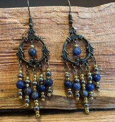 Sodalite Chandelier Earrings.  Sodalite is known as the Stone of Peace.  The stone is often associated with clarity, intuition, and truth. The crystal is celebrated for its calming energy and deep blue hue.  Connects with the Throat & Third Eye Chakras. Royal Blue Earrings, Sodalite Jewelry, Blue Chandelier, Boho Jewels, Earrings Bohemian, Jewelry Statement, Earrings Crystal, Bohemian Earrings, Earrings Blue