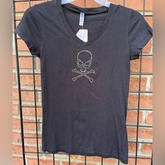 Bella Black Rhinestone Skull T-Shirt Size M Nwt 100% Cotton Black Rhinestone T-shirt For Streetwear, Black Cotton T-shirt With Rhinestones, Beatles Magical Mystery Tour, Y2k Cami Top, Referee Shirts, Flamingo Graphic, Rhinestone Skull, Y2k Cami, Lulu Shorts