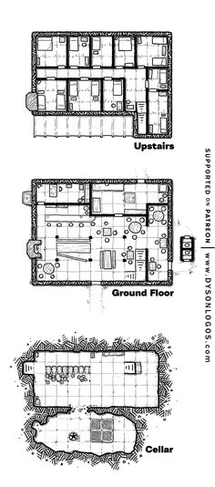 the floor plan for an apartment building with two floors and three levels, in different directions