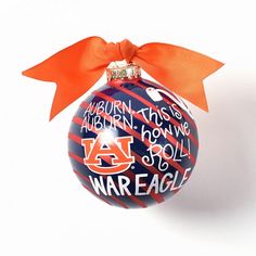 Any Auburn University fan will be proud to showcase school pride during the holiday season with the Auburn Word Collage Glass Ornament featuring the Auburn logo and school colors! Each ornament is perfectly packaged with a matching gift box and coordinating tied ribbon for easy gift giving and safe storage. Auburn Logo, Tied Ribbon, Bird Barn, Word Collage, Christmas Jingles, School Pride, Auburn University, Cameo Projects, Team Sports