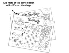 two coloring pages with different designs on them