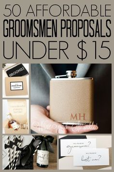 the wedding gift guide for groomsmen and brides under $ 15 is on display