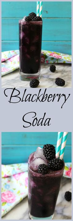 blackberry soda with ice and blackberries in it